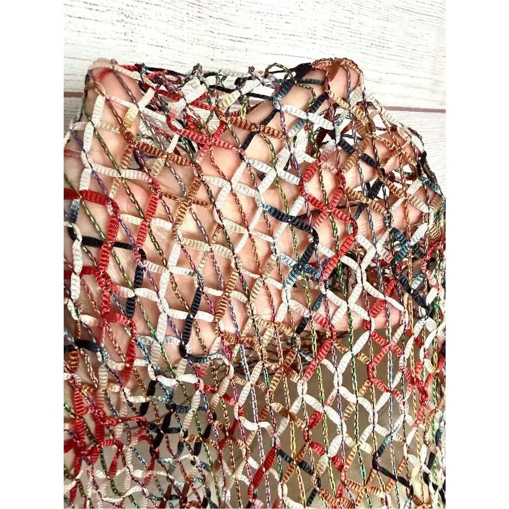 Saldarini Italy Ribbon Yarn Net Scarf Multicolor Open Weave Mesh Lightweigh